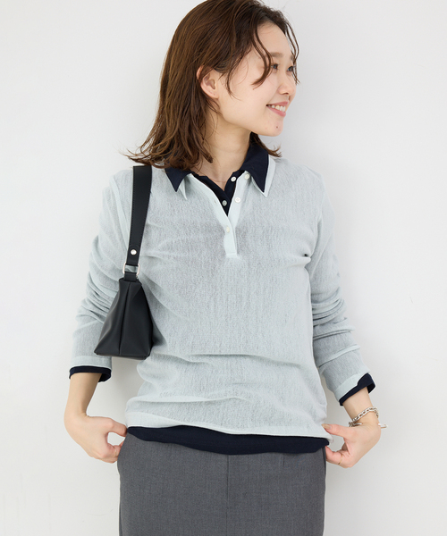 SLOBE IENA(スローブイエナ)の「コットンチュールポロシャツ(ポロシャツ・レディース・アイボリー/ネイビー/サックスブルー/ピンク・FREE)」の21枚目の写真