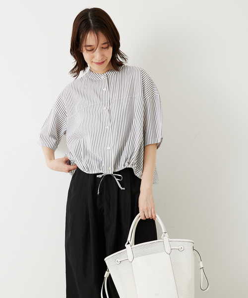 abahouse mavie（アバハウスマヴィ）の「ドロストショートシャツ（シャツ/ブラウス・レディース・ブラック/ブルー/ホワイト系その他/ブルー系その他・フリー）」の7枚目の写真