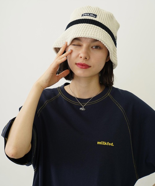 NEW ERA（ニューエラ）の「MILKFED. × NEWERA BAR KNIT HAT（ハット・レディース・オフホワイト/ブラック・ONE SIZE）」の4枚目の写真