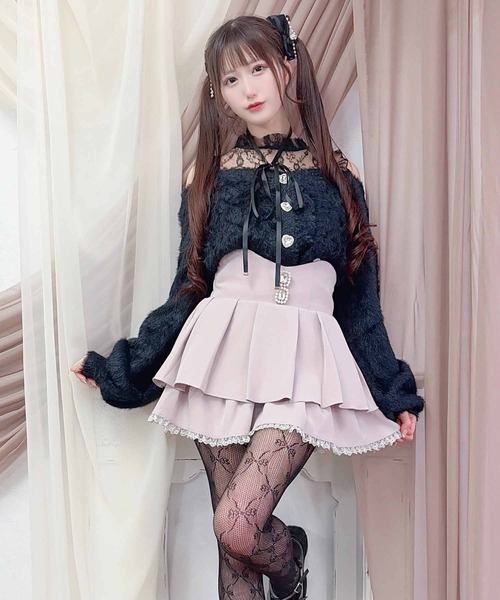 MA*RS(アメーバーマーズ)の「ビジュー付き二段フリルスカパン(スカート・レディース・サックスブルー/ブラック/ピンク/ブラック×ホワイト/ホワイト×ピンク・FREE)」の18枚目の写真