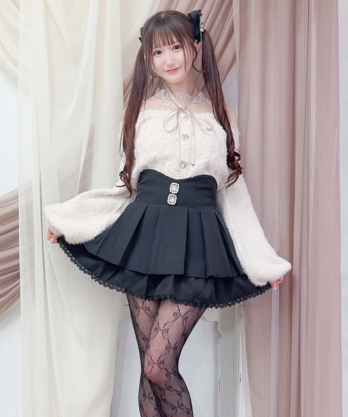 MA*RS(アメーバーマーズ)の「ビジュー付き二段フリルスカパン(スカート・レディース・サックスブルー/ブラック/ピンク/ブラック×ホワイト/ホワイト×ピンク・FREE)」の21枚目の写真
