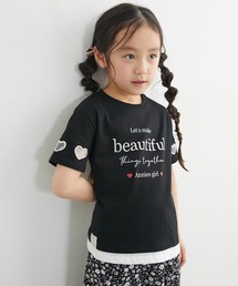 QUNTSTYLE | 【新色登場/ホワイト系・ブラック系】ハート型抜き裾フェイクレイヤード半袖Tシャツ(Tシャツ/カットソー)
