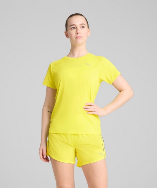 PUMA（プーマ）の「PUMA プーマ ウィメンズ ランニング ラン ヴェロシティ 半袖 Tシャツ RUN  VELO（Tシャツ/カットソー・レディース・ブラック/ピンク系その他/レモンイエロー・MEDIUM/LARGE/SMALL/XX-LARGE/X-LARGE）」の2枚目の写真