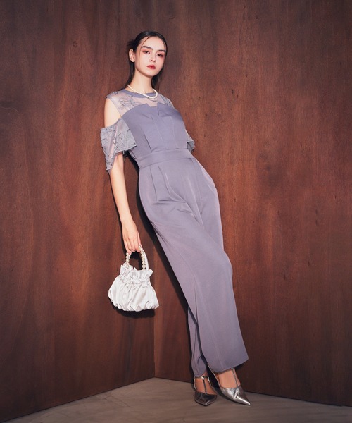 darial（ダリアル）の「【darial】2way fringe lace pants dress 2way フリンジ レース パンツドレス お呼ばれ 結婚式 二次会 成人式 同窓会 セレモニードレス パーティドレス オケージョンドレス（パンツドレス・レディース・ブルー/ブラック/キャメル・L/M/S）」の5枚目の写真