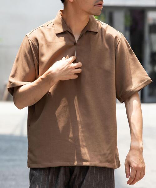 URBAN RESEARCH ROSSO MEN(アーバンリサーチロッソメン)の「『WEB限定』『セットアップ対応』パナマ風スキッパーシャツ(シャツ/ブラウス・メンズ・ネイビー/モカ/ブラック/グレー系その他・LARGE/MEDIUM)」の1枚目の写真