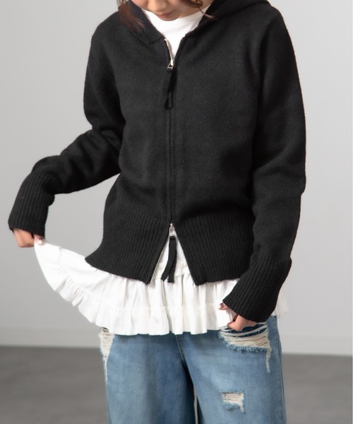 HALEY PESCA(ヘーリーペスカ)の「HALEY PESCA /裾フリル 長袖レイヤードチュニック(Tシャツ/カットソー・レディース・ブラック/ホワイト・SMALL/MEDIUM/LARGE)」の18枚目の写真
