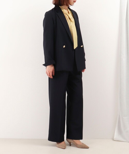 NOLLEY'S LIGHT（ノーリーズライト）の「《セットアップ対応》リサイクルリネンライク テーラードジャケット（テーラードジャケット・レディース・ネイビー/ベージュ・38）」の4枚目の写真