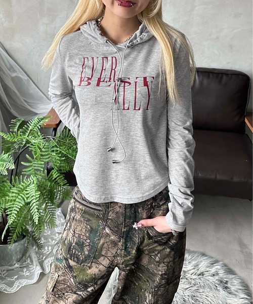 sedacle girl（セダクルガール）の「ドローコードフードロンT（Tシャツ/カットソー・レディース・杢グレー/チャコールグレー/イエロー・MEDIUM/SMALL）」の3枚目の写真
