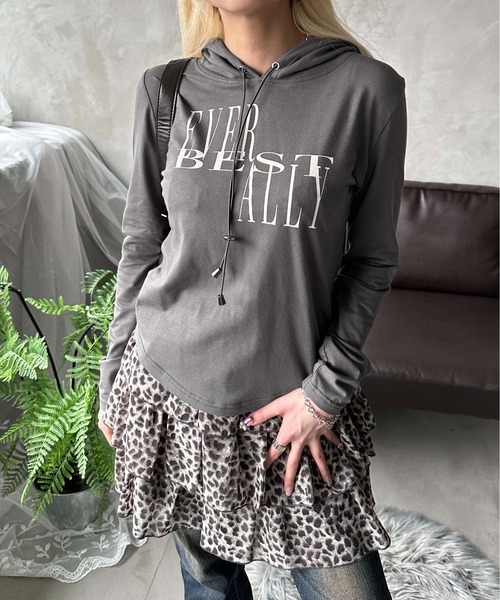 sedacle girl（セダクルガール）の「ドローコードフードロンT（Tシャツ/カットソー・レディース・杢グレー/チャコールグレー/イエロー・MEDIUM/SMALL）」の2枚目の写真