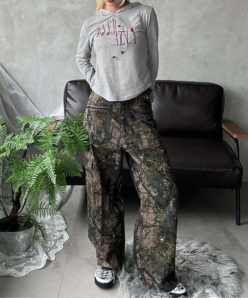sedacle girl（セダクルガール）の「ドローコードフードロンT（Tシャツ/カットソー・レディース・杢グレー/チャコールグレー/イエロー・MEDIUM/SMALL）」の14枚目の写真