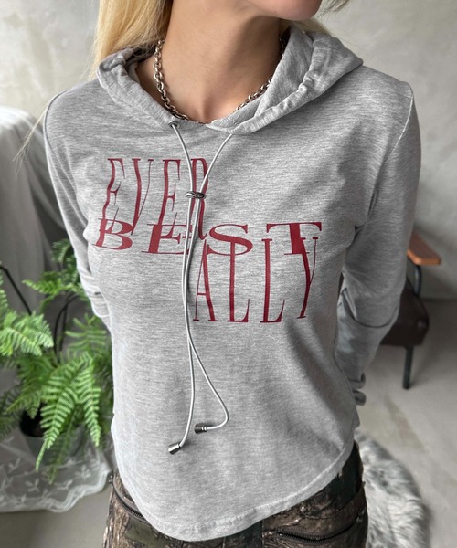 sedacle girl（セダクルガール）の「ドローコードフードロンT（Tシャツ/カットソー・レディース・杢グレー/チャコールグレー/イエロー・MEDIUM/SMALL）」の10枚目の写真