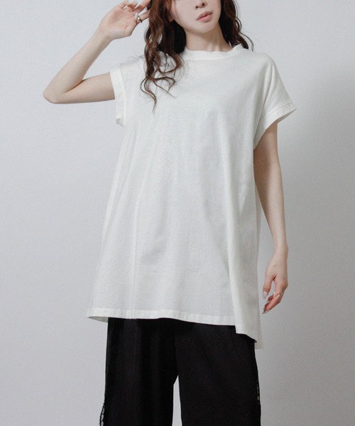 Social GIRL(ソーシャルガール)の「接触冷感フレアチュニック フレンチスリーブ 半袖Tシャツ(Tシャツ/カットソー・レディース・ブラック/グレイッシュベージュ/ブルー/オフホワイト/チャコール・M)」の9枚目の写真