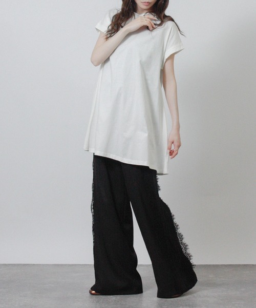 Social GIRL(ソーシャルガール)の「接触冷感フレアチュニック フレンチスリーブ 半袖Tシャツ(Tシャツ/カットソー・レディース・ブラック/グレイッシュベージュ/ブルー/オフホワイト/チャコール・M)」の12枚目の写真