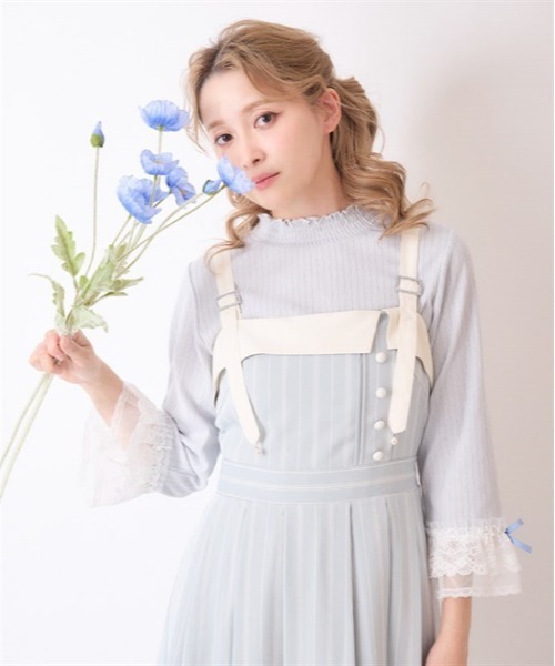 axes femme（アクシーズファム）の「レース重ねデザイン袖プルオーバー（Tシャツ/カットソー・レディース・ブラック/キナリ/サックスブルー/ピンク・FREE）」の5枚目の写真