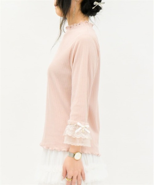 axes femme（アクシーズファム）の「レース重ねデザイン袖プルオーバー（Tシャツ/カットソー・レディース・ブラック/キナリ/サックスブルー/ピンク・FREE）」の6枚目の写真