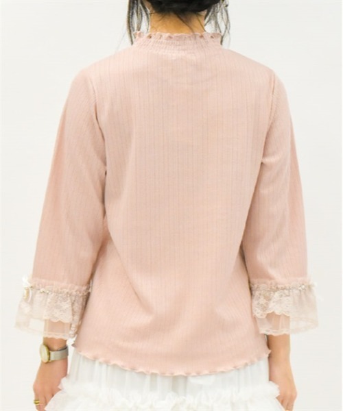 axes femme（アクシーズファム）の「レース重ねデザイン袖プルオーバー（Tシャツ/カットソー・レディース・ブラック/キナリ/サックスブルー/ピンク・FREE）」の7枚目の写真