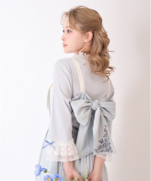 axes femme（アクシーズファム）の「レース重ねデザイン袖プルオーバー（Tシャツ/カットソー・レディース・ブラック/キナリ/サックスブルー/ピンク・FREE）」の9枚目の写真