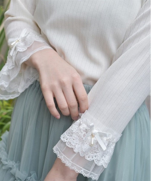 axes femme（アクシーズファム）の「レース重ねデザイン袖プルオーバー（Tシャツ/カットソー・レディース・ブラック/キナリ/サックスブルー/ピンク・FREE）」の10枚目の写真