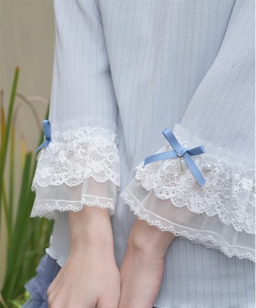 axes femme（アクシーズファム）の「レース重ねデザイン袖プルオーバー（Tシャツ/カットソー・レディース・ブラック/キナリ/サックスブルー/ピンク・FREE）」の11枚目の写真