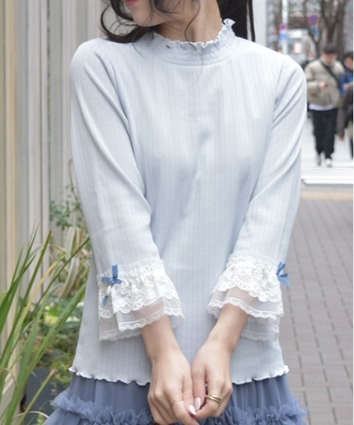 axes femme（アクシーズファム）の「レース重ねデザイン袖プルオーバー（Tシャツ/カットソー・レディース・ブラック/キナリ/サックスブルー/ピンク・FREE）」の12枚目の写真