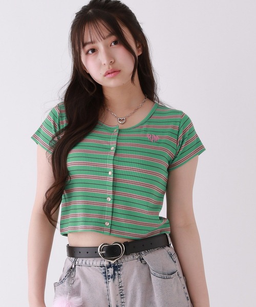 repipi armario（レピピ アルマリオ）の「マルチボーダーチビトップス（Tシャツ/カットソー・キッズ・グリーン系/ピンク系/イエロー系・SMALL/MEDIUM/LARGE）」の2枚目の写真