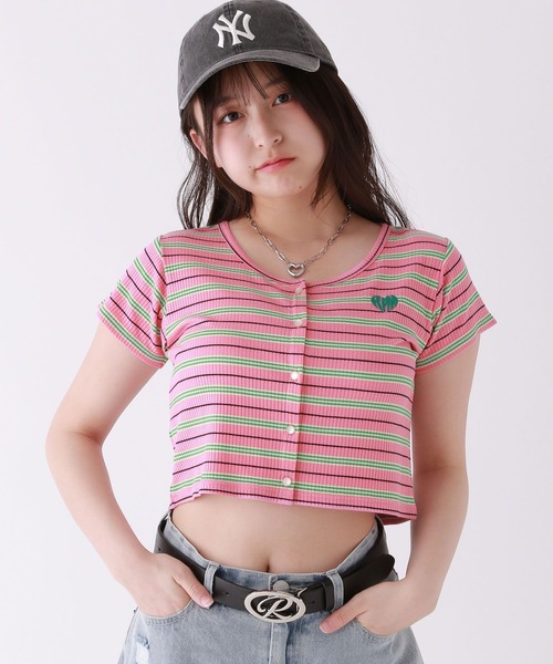 repipi armario（レピピ アルマリオ）の「マルチボーダーチビトップス（Tシャツ/カットソー・キッズ・グリーン系/ピンク系/イエロー系・SMALL/MEDIUM/LARGE）」の3枚目の写真