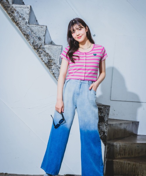 repipi armario（レピピ アルマリオ）の「マルチボーダーチビトップス（Tシャツ/カットソー・キッズ・グリーン系/ピンク系/イエロー系・SMALL/MEDIUM/LARGE）」の4枚目の写真