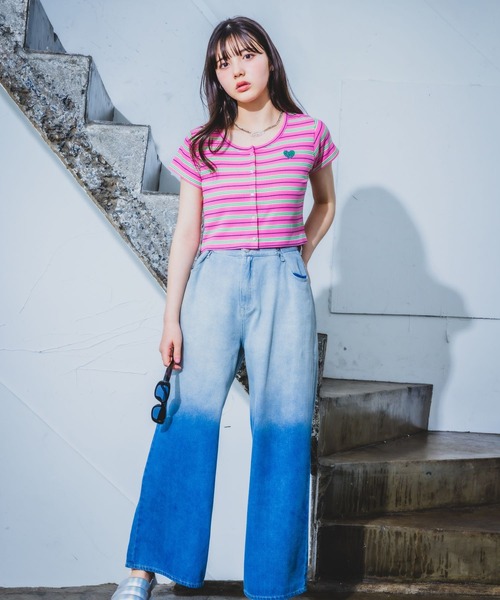 repipi armario（レピピ アルマリオ）の「マルチボーダーチビトップス（Tシャツ/カットソー・キッズ・グリーン系/ピンク系/イエロー系・SMALL/MEDIUM/LARGE）」の5枚目の写真