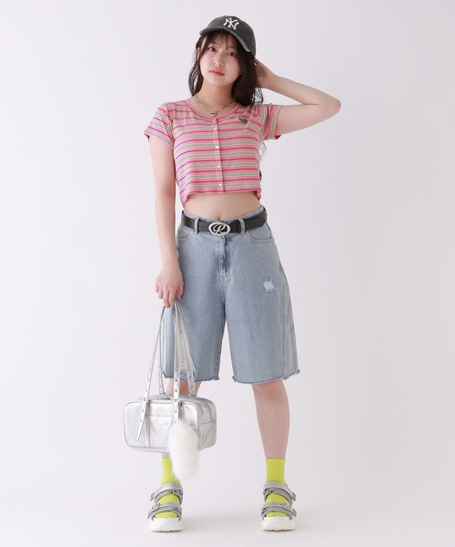 repipi armario（レピピ アルマリオ）の「マルチボーダーチビトップス（Tシャツ/カットソー・キッズ・グリーン系/ピンク系/イエロー系・SMALL/MEDIUM/LARGE）」の6枚目の写真