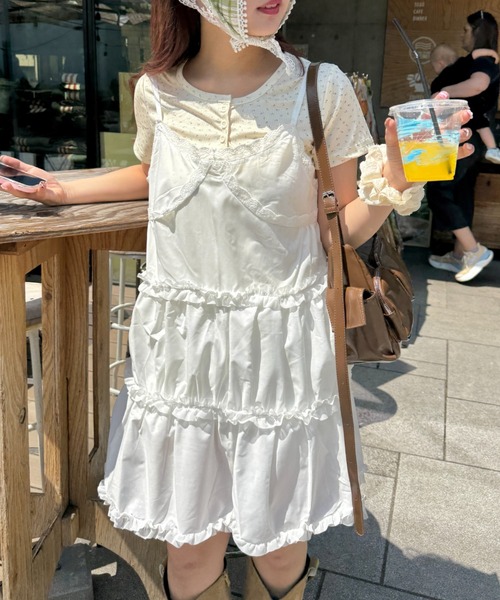 セール】ビスチェ風フリルティアードキャミチュニック（キャミソール