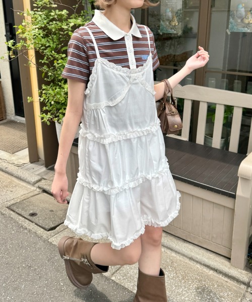 セール】ビスチェ風フリルティアードキャミチュニック（キャミソール