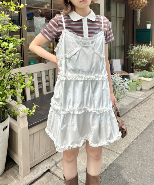 セール】ビスチェ風フリルティアードキャミチュニック（キャミソール