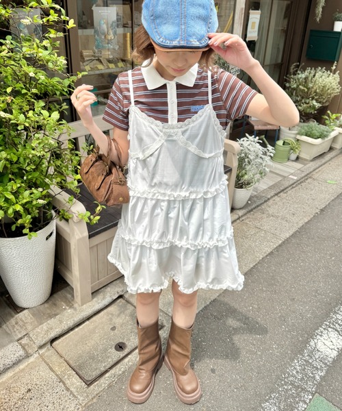 セール】ビスチェ風フリルティアードキャミチュニック（キャミソール