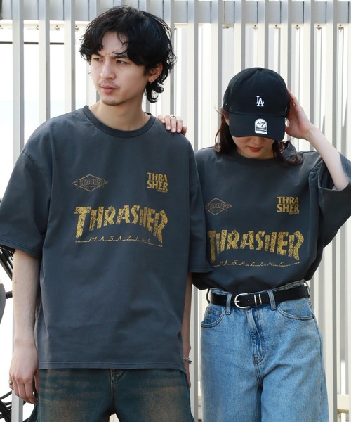 THRASHER（スラッシャー）の「【THRASHER/スラッシャー】ピグメント加工 ロゴプリント 半袖 オーバーサイズTシャツ（Tシャツ/カットソー・メンズ・ピンク/ブラック系1/ブラック系2/ブルー/ブラウン/ブラック系3/ブラック系4・M/L/XL）」の3枚目の写真