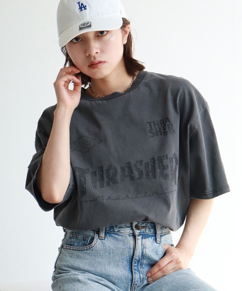 THRASHER（スラッシャー）の「【THRASHER/スラッシャー】ピグメント加工 ロゴプリント 半袖 オーバーサイズTシャツ（Tシャツ/カットソー・メンズ・ピンク/ブラック系1/ブラック系2/ブルー/ブラウン/ブラック系3/ブラック系4・M/L/XL）」の5枚目の写真