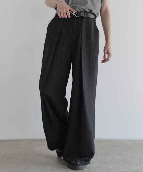 LILL（リル）の「ハイウエストワイドジャガードドレープスラックス（スラックス・メンズ・ブラック・S/M/L/XL）」の12枚目の写真
