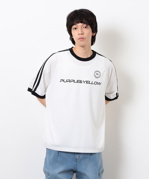 Purple&Yellow(パープルアンドイエロー)の「メッシュラグランゲームTシャツ(Tシャツ/カットソー・メンズ・ブラック/ホワイト・MEDIUM/SMALL/LARGE)」の1枚目の写真