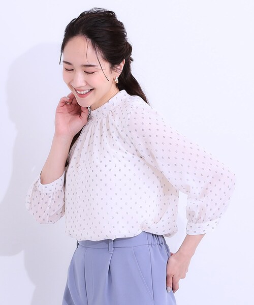 DRESKIP（ドレスキップ）の「【S-LL】首元ギャザーが大人上品な シフォンブラウス（シャツ/ブラウス・レディース・グリーン系/ホワイト系3/ブラック系/オフホワイト・01/02/03/04）」の10枚目の写真
