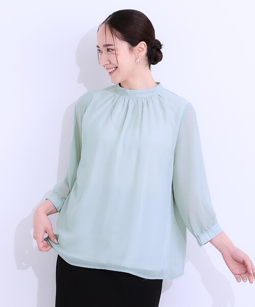 DRESKIP（ドレスキップ）の「【S-LL】首元ギャザーが大人上品な シフォンブラウス（シャツ/ブラウス・レディース・グリーン系/ホワイト系3/ブラック系/オフホワイト・01/02/03/04）」の13枚目の写真