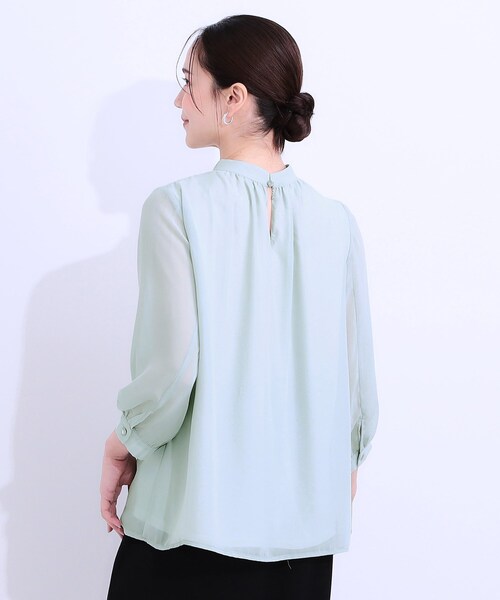 DRESKIP（ドレスキップ）の「【S-LL】首元ギャザーが大人上品な シフォンブラウス（シャツ/ブラウス・レディース・グリーン系/ホワイト系3/ブラック系/オフホワイト・01/02/03/04）」の14枚目の写真