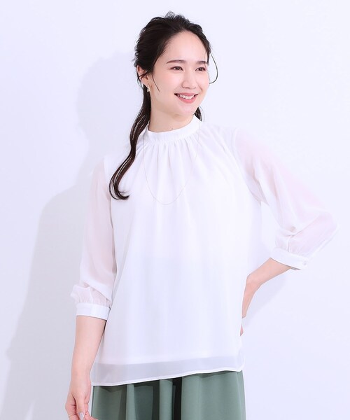DRESKIP（ドレスキップ）の「【S-LL】首元ギャザーが大人上品な シフォンブラウス（シャツ/ブラウス・レディース・グリーン系/ホワイト系3/ブラック系/オフホワイト・01/02/03/04）」の17枚目の写真