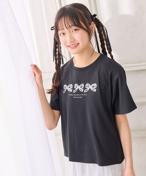 tシャツ スパンコールリボンTシャツ レディース 色が変わる】変身スパンコールストロベリーTシャツ（Tシャツ