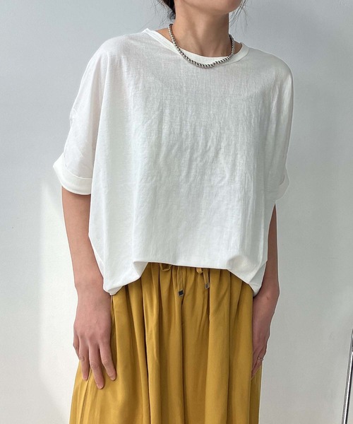 AS KNOW AS plus(アズノゥアズプラス)の「◎接触冷感 切り替えカノコ半袖プルオーバー(Tシャツ/カットソー・レディース・ブラック/ブルー/オフホワイト/カーキ/テラコッタ/マスタード・FREE)」の2枚目の写真