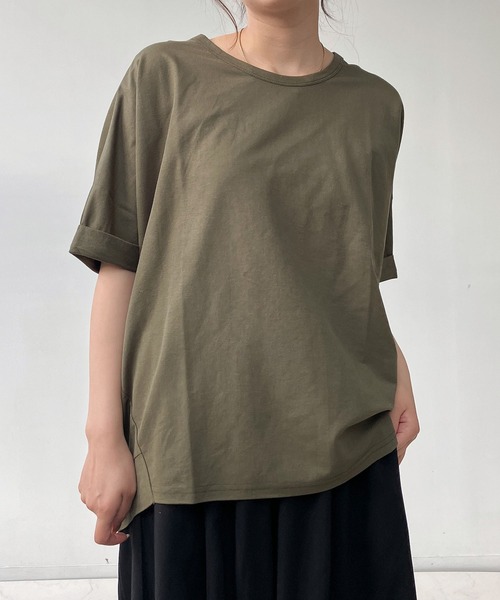 AS KNOW AS plus(アズノゥアズプラス)の「◎接触冷感 切り替えカノコ半袖プルオーバー(Tシャツ/カットソー・レディース・ブラック/ブルー/オフホワイト/カーキ/テラコッタ/マスタード・FREE)」の5枚目の写真