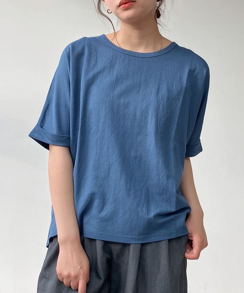 AS KNOW AS plus(アズノゥアズプラス)の「◎接触冷感 切り替えカノコ半袖プルオーバー(Tシャツ/カットソー・レディース・ブラック/ブルー/オフホワイト/カーキ/テラコッタ/マスタード・FREE)」の6枚目の写真