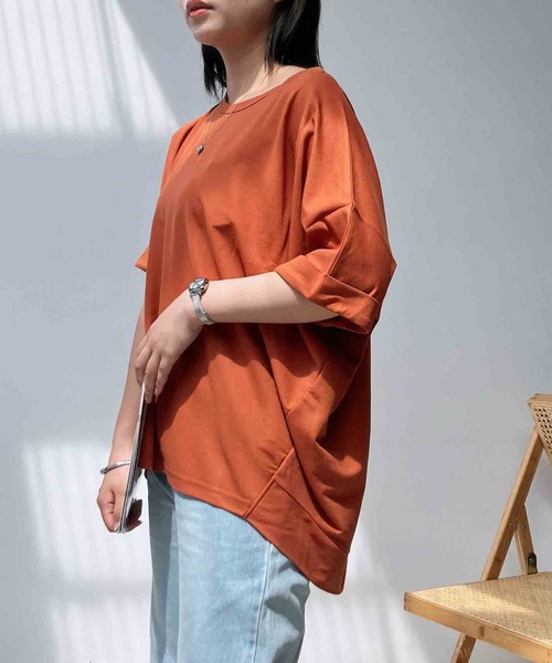 AS KNOW AS plus(アズノゥアズプラス)の「◎接触冷感 切り替えカノコ半袖プルオーバー(Tシャツ/カットソー・レディース・ブラック/ブルー/オフホワイト/カーキ/テラコッタ/マスタード・FREE)」の4枚目の写真