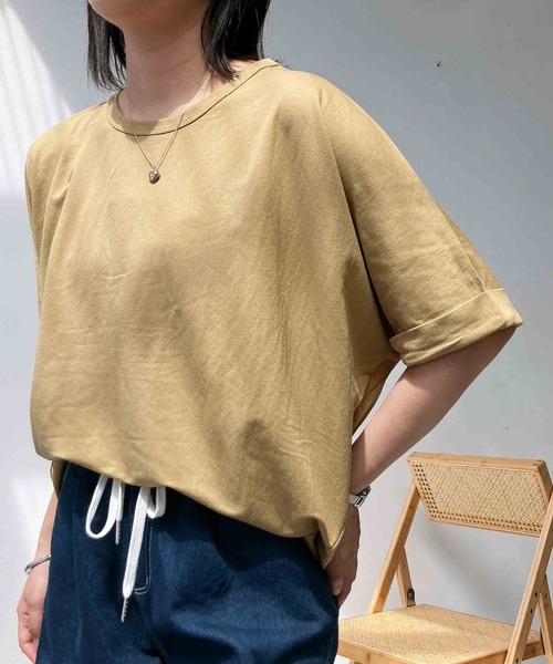 AS KNOW AS plus(アズノゥアズプラス)の「◎接触冷感 切り替えカノコ半袖プルオーバー(Tシャツ/カットソー・レディース・ブラック/ブルー/オフホワイト/カーキ/テラコッタ/マスタード・FREE)」の1枚目の写真