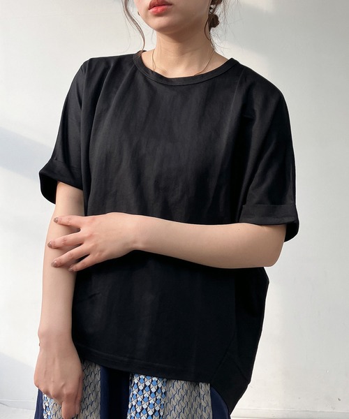 AS KNOW AS plus(アズノゥアズプラス)の「◎接触冷感 切り替えカノコ半袖プルオーバー(Tシャツ/カットソー・レディース・ブラック/ブルー/オフホワイト/カーキ/テラコッタ/マスタード・FREE)」の3枚目の写真