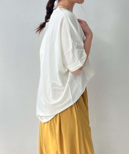AS KNOW AS plus(アズノゥアズプラス)の「◎接触冷感 切り替えカノコ半袖プルオーバー(Tシャツ/カットソー・レディース・ブラック/ブルー/オフホワイト/カーキ/テラコッタ/マスタード・FREE)」の9枚目の写真