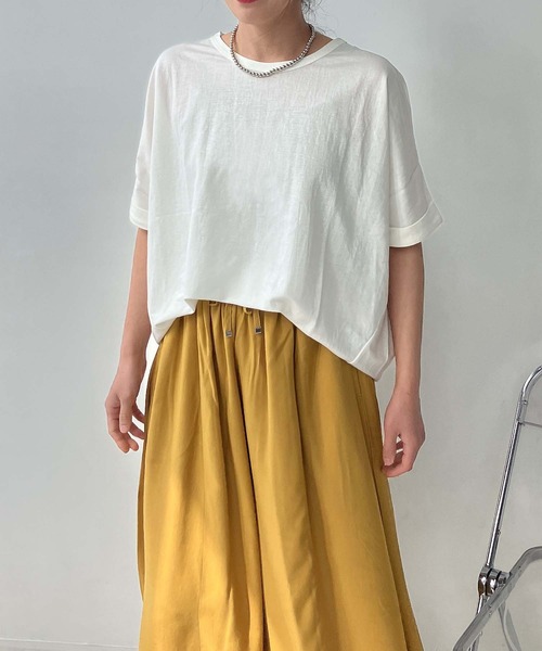 AS KNOW AS plus(アズノゥアズプラス)の「◎接触冷感 切り替えカノコ半袖プルオーバー(Tシャツ/カットソー・レディース・ブラック/ブルー/オフホワイト/カーキ/テラコッタ/マスタード・FREE)」の7枚目の写真